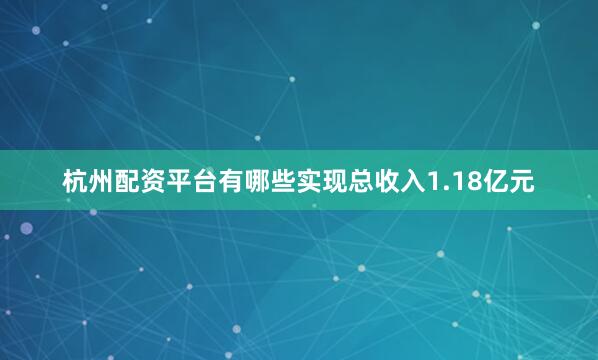 杭州配资平台有哪些实现总收入1.18亿元